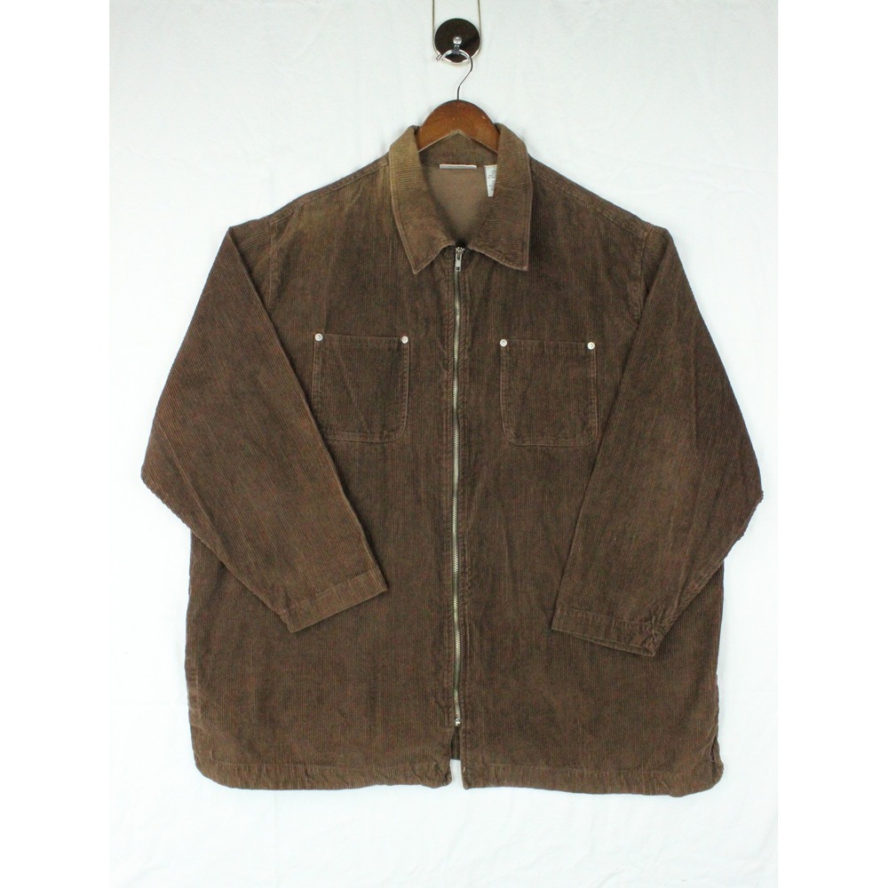 Vintage Brown Corduroy Zip Up Jacket Plus Size 26/28 Utility Chore Coat Casual